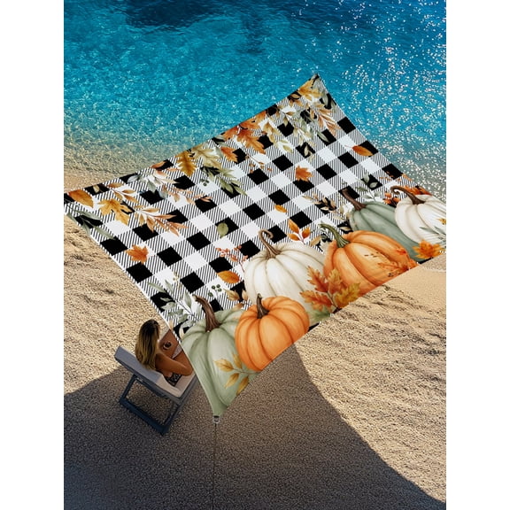 Thanksgiving Fall Sun Shade Sail 12' x 16', Orange Green Pumpkin Maple Leaf Country Black Plaid Rectangle Outdoor Sunshade Canopy, Waterproof UV Block Patio Covers for Garden Yard Beach