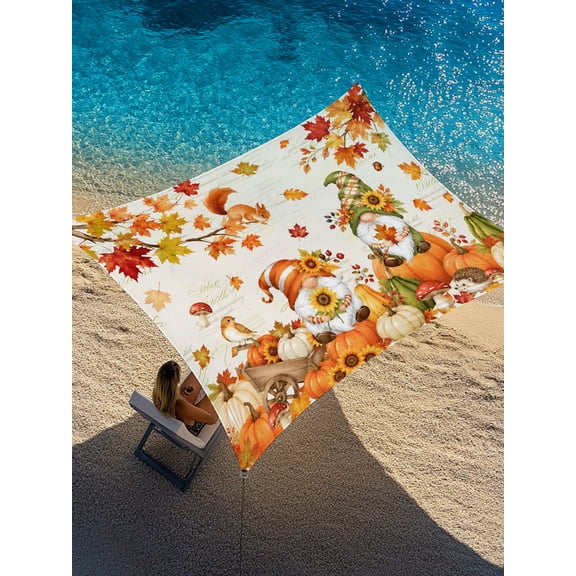 Thanksgiving Fall Sun Shade Sail 12' x 16', Vintage Gnomes Maple Leaf Pumpkins Squirrel Beige Rectangle Outdoor Sunshade Canopy, Waterproof UV Block Patio Covers for Garden Yard Beach