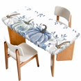 thumbnail image 1 of Thanksgiving Fall Table Cloths for 3 Foot Rectangle Tables, Autumn Blue White Pumpkin Leaves Patio Waterproof Elastic Fitted Tablecloths, Washable Rectangular Table Cover for Camping, 1 of 8