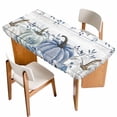 thumbnail image 1 of Thanksgiving Fall Table Cloths for 3 Foot Rectangle Tables, Blue White Pumpkin Leaves Wooden Grain Patio Waterproof Elastic Fitted Tablecloths, Washable Rectangular Table Cover for Camping, 1 of 8