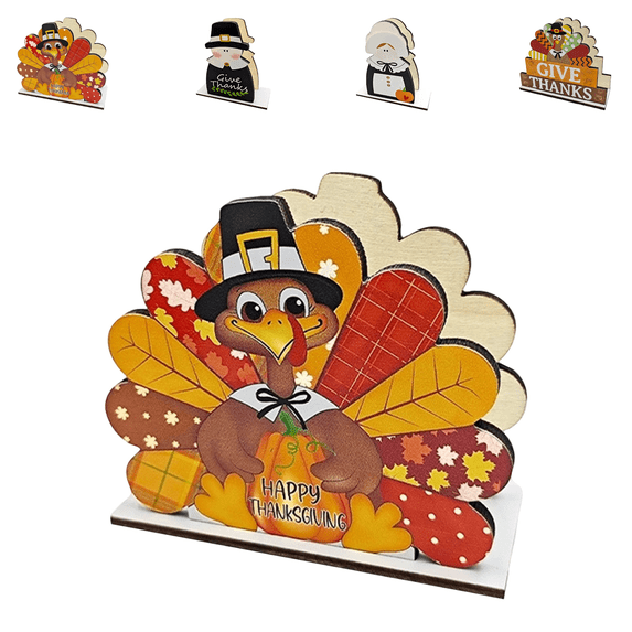 Thanksgiving Fall Table Decor, Thanksgiving Napkin Holder for Table, Wood Napkin Holders, Cute Turkey Pilgrim Tissue Dispenser for Kitchen Counter, Dining Table & Fall Harvest Gathering-A