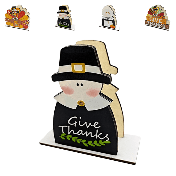 Thanksgiving Fall Table Decor, Thanksgiving Napkin Holder for Table, Wood Napkin Holders, Cute Turkey Pilgrim Tissue Dispenser for Kitchen Counter, Dining Table & Fall Harvest Gathering-B
