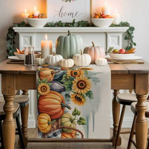 Thanksgiving Fall Table Runner, Autumn Thanksgiving Kitchen Dining Table Decoration for Home Party Decor 13x36 Inches