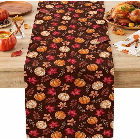 Autumn Rustic Maple Thanksgiving Fall Table Runner, Rustic Farmhouse Orange Pumpkin Maple ...