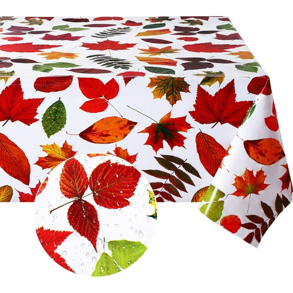 Thanksgiving Fall Tablecloth 3 Pieces Plastic Autumn Leaves Table Cloth Swaying Leaf Rectangle Fall Table Cover Tablecover Harvest for Thanksgiving/Fall/Harvest, 60 x 84 Inch