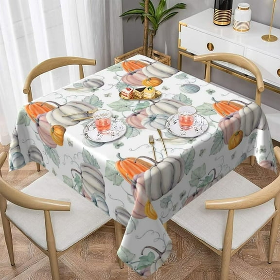 Thanksgiving Fall Tablecloth 52x52 Inch Square, Autumn Harvest Pumpkin Tablecloths Stain Resistance Polyester Table Cloth for Holiday Parties Kitchen Dining Indoor Outdoor