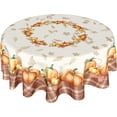 thumbnail image 1 of Thanksgiving Fall Tablecloth Round 60 Inch Autumn Pumpkin Harvest Table Cloths Polyester Fabric Plaid and Fall Leaf Seasonal Table Cover for Kitchen Dining Room Picnic Party Autumn Outdoor, 1 of 6