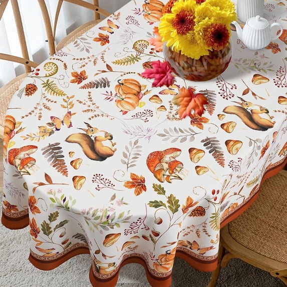 Thanksgiving Fall Tablecloth for Round,Oval,Rectangle Tables,Waterproof Pumpkin Fall Table Cloths for Dining Room Indoor Outdoor Table Cover - 60x84 Inch