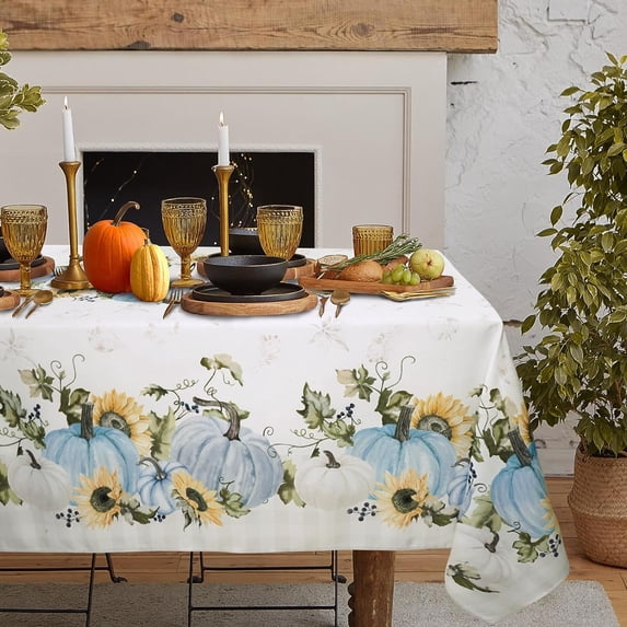 Thanksgiving Fall Tablecloth for Round,Oval,Rectangle Tables,Waterproof Pumpkin Fall Table Cloths for Dining Room Indoor Outdoor Table Cover - 60x102 Inch