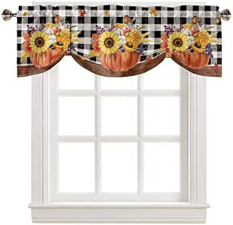 Thanksgiving Fall Tie Up Valances for Windows Pumpkin Sunflower Black ...