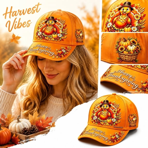 Thanksgiving Fall Turkey Baseball Cap Funny Halloween Pumpkin Hat Adjustable Trucker Hats for Men Women