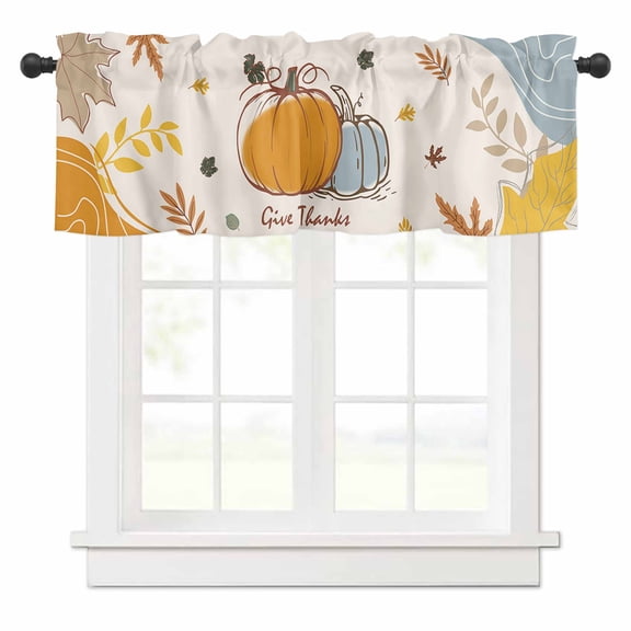 Thanksgiving Fall Valances for Windows Boho Cute Cartoon Pumpkin Rod Pocket Curtain Valance Window Treatment Short Curtains for Kitchen Living Room, 58"x16"