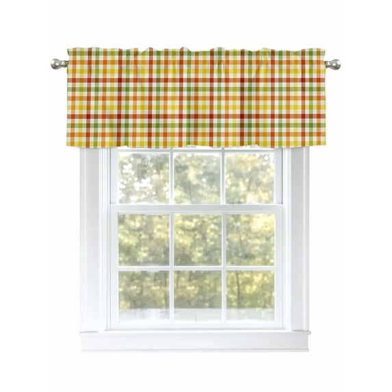 Thanksgiving Fall Valances for Windows Farmhouse Colorful Lattice Kitchen Valance Curtain Rod Pocket Small Curtains for Cafe Bathroom Laundry Basement 54" x 18"