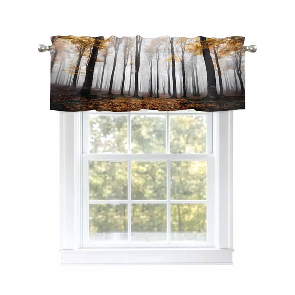 Thanksgiving Fall Valances for Windows Retro Yellow Maple Leaf Tree Forest Rod Pocket Curtains Valance Short Window Treatment Drapes for Living Room, Bedroom Bathroom 42"&nbsp;W x 12" L