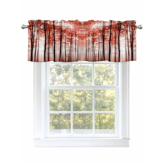 Thanksgiving Fall Valances for Windows Vintage Red Maple Leaf Farmhouse Rod Pocket Curtains Valance Short Window Treatment Drapes for Living Room, Bedroom Bathroom 60" W x 18" L