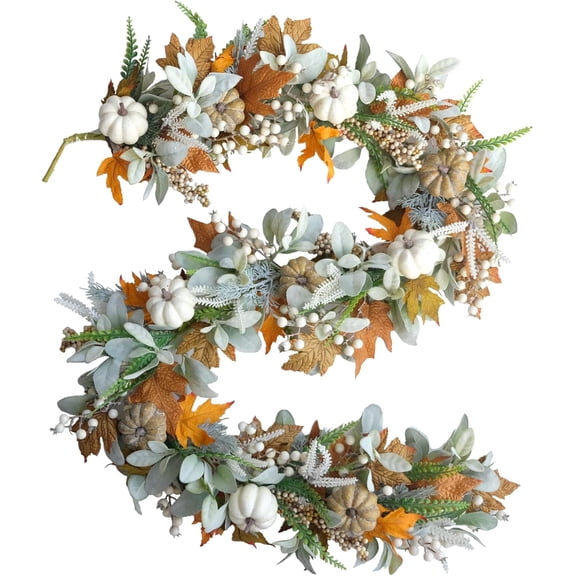20inch Thanksgiving Fall Wreath, Eucalyptus Berries Pumpkins Lamb Ears Leaves Autumn Wreaths for Front Door, Fall Decor, Porch Wall, Home Outdoor Holiday Decorations Wreath for Autumn
