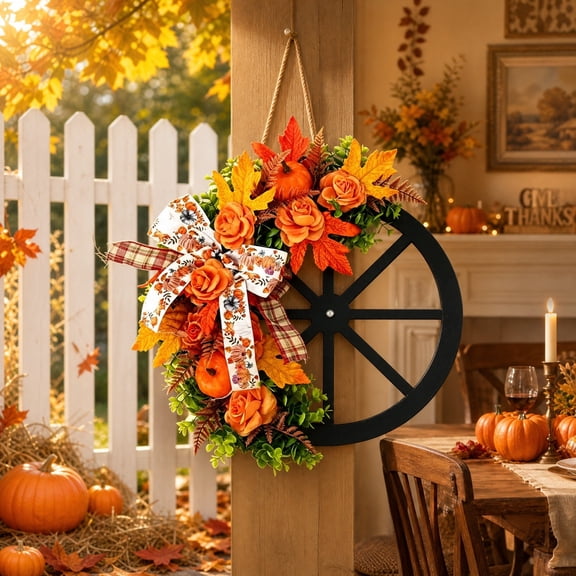 Thanksgiving Fall Wreath, Pinecone Harvest Door Decor, Festival Home Hanging, Shows Rich Autumn Textures and Resists Weathering for Front Door, Fireplace Mantel, and Entryway Wall.