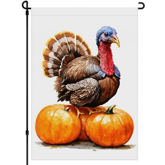 Thanksgiving Fall Yard Flag - Washable Cute Happy Thanskgiving Turkey Garden Flags - Cartoon Thanksgiving Day Double-Colored Garden Flags for Outdoor - for Yard Patio Outdoor Front Door