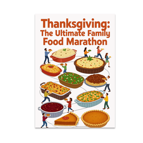 Thanksgiving Family Food Marathon Art - Thanksgiving Enthusiast - 13x19 Poster Print