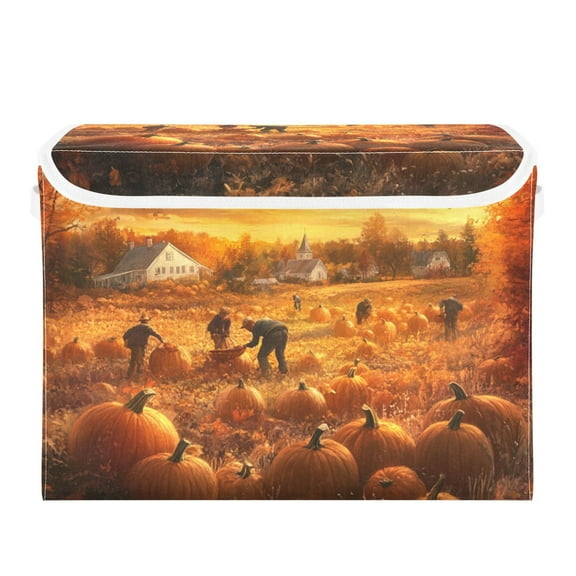Thanksgiving Farm Harvest Large Storage Bins with Linen Collapsible Lid Storage Box 16.7 x 12.6 x 11.8in