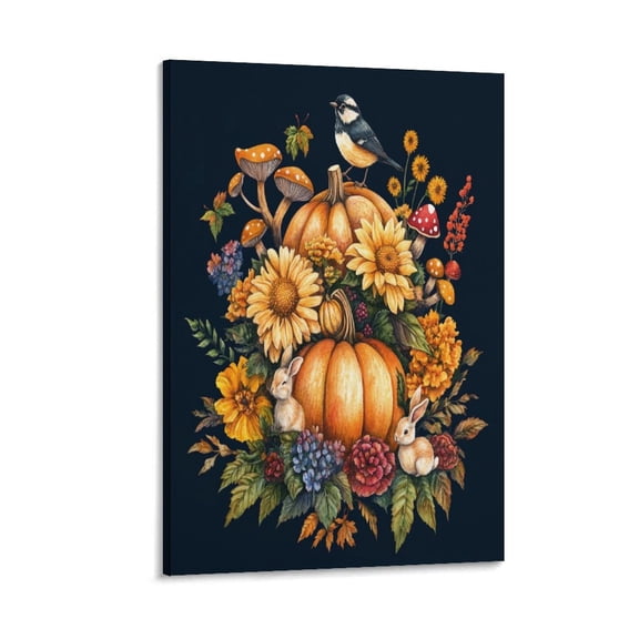 Thanksgiving Farmhouse Autumn Canvas Pictures Wall Art 12x18inch Canvas Print Autumn Charm Fall Pumpkins Flowers Bathroom Wall Art Funny Bathroom Wall Art Decor Framed Artwork