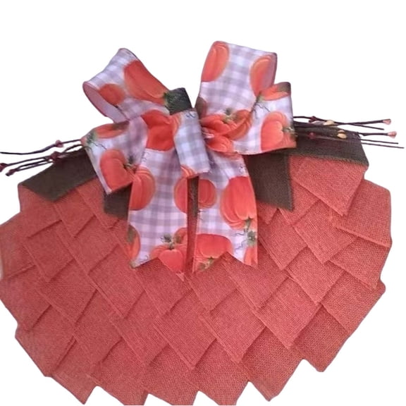 Thanksgiving Farmhouse Pumpkin Wreath for Front Door, Burlap Pumpkin Garland with Bows and Berries, Fall Door Wreath for Autumn Halloween Wall Indoor Outdoor Decor 16x12 Inch