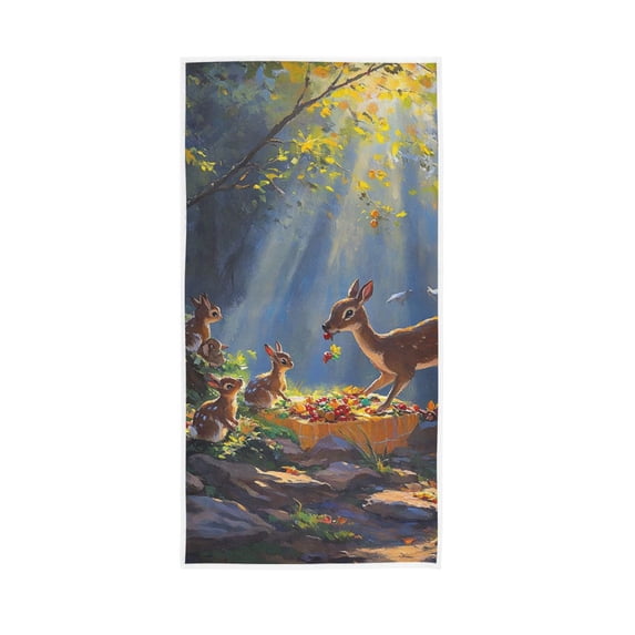 Thanksgiving Fawn Shares Food Face Towel Absorbent Hand Towels Bath Sport Gym
