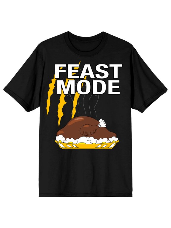 Thanksgiving Feast Mode Men's Black Crew Neck Short Sleeve T-shirt-Small