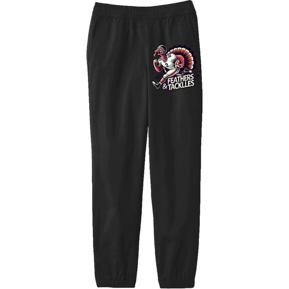 Thanksgiving Feathers & Tackles Turkey Football Player Adult Black Jogger Pants-Small