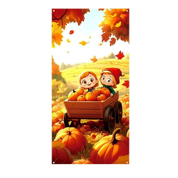 Thanksgiving Festival Door Cover 2025 Polyester Vertical Hanging Banner for Holiday Parties Indoor Outdoor Decor