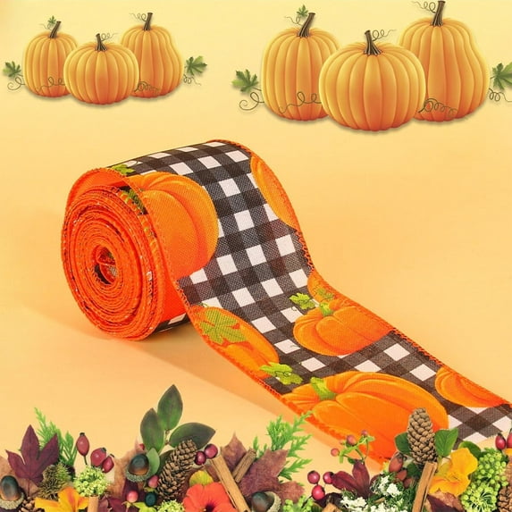 Thanksgiving Festival Theme Ribbon, Pumpkin Maple Leaf Truck Patterns, Polyester Fabric, 4.5M Length 6CM Width, Durable Fray-Resistant, Versatile Decorative Wreath Gift Wrapping DIY Craft Ribbon