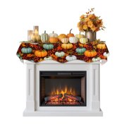 Thanksgiving Fireplace Mantel Scarf, Decorative Mantel Runner for Fireplace, Brown Fall Green Orange Pumpkin Maple Leaves Scarf Drape Tablerunner for Living Room, Holiday Christmas Decor 60''x17''