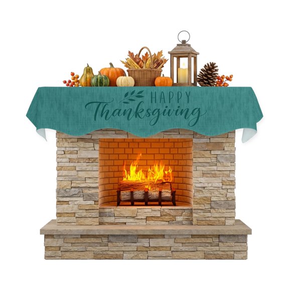 Thanksgiving Fireplace Mantle Scarf Happy Thanksgiving Script Dark Green Backdrop Pumpkin Mantel Cover Runner Fireplace Cloth for Holiday Party Home Living Room Decor 70 x 17 Inch