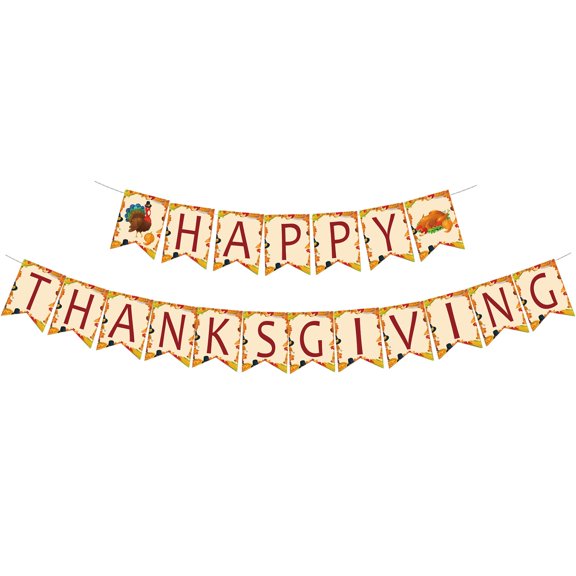 Thanksgiving Flag Banner, Autumn Maple Leaf Acorns Checkered Pennant, Fall Harvest Party Hanging Decor for Dinner Table