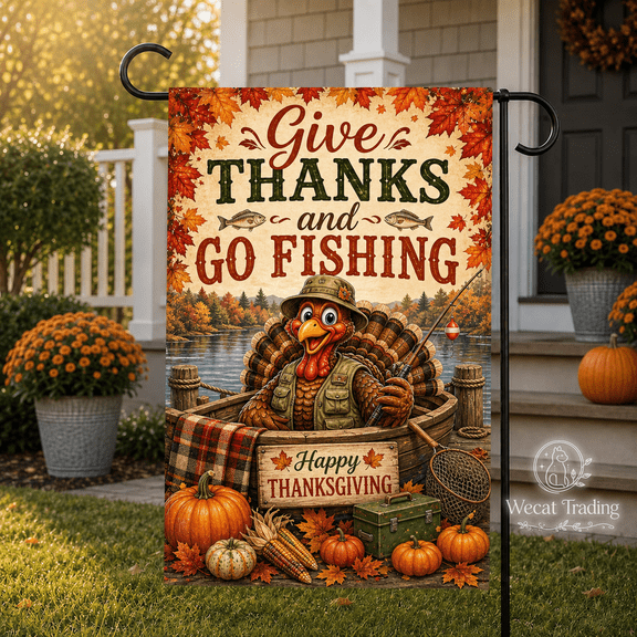 Thanksgiving Flag Fishing Turkey Fall Porch Decor for Lake House Anglers