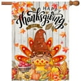 thumbnail image 1 of Thanksgiving Flag, Happy Thanksgiving Flags 28 x 40 Double Sided, Turkey Gnomes with Pumpkins and Fall Maple Leaves Give Thanks Burlap Large House Flag Banners for Outdoor Lawn Garden Decorations, 1 of 6