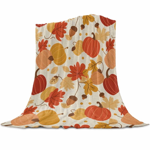 Thanksgiving Flannel Blanket for Bed,Travel and Camping, Cartoon Pumpkin Maple Leaf Super Soft Cozy Blanket for All Seasons 30"x40"
