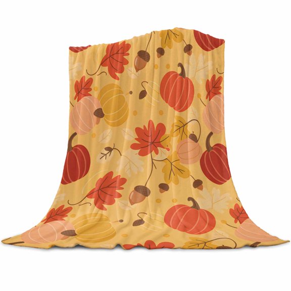 Thanksgiving Flannel Blanket for Bed,Travel and Camping, Cartoon Pumpkin Maple Leaf Super Soft Cozy Blanket for All Seasons 32"x48"