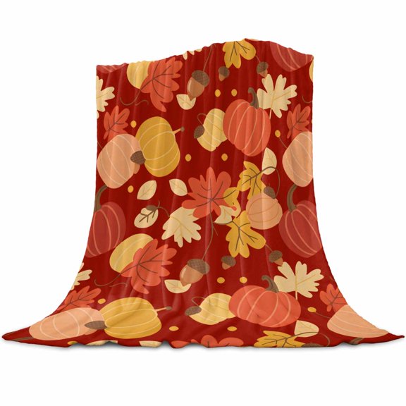 Thanksgiving Flannel Blanket for Bed,Travel and Camping, Cartoon Pumpkin Maple Leaf Super Soft Cozy Blanket for All Seasons 50"x80"