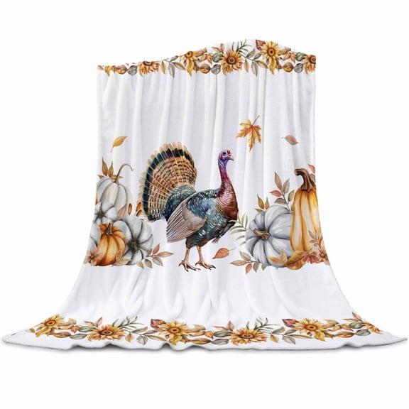 Thanksgiving Flannel Blanket for Bed,Travel and Camping, Pumpkin Turkey Maple Leaf Super Soft Cozy Blanket for All Seasons 30"x40"