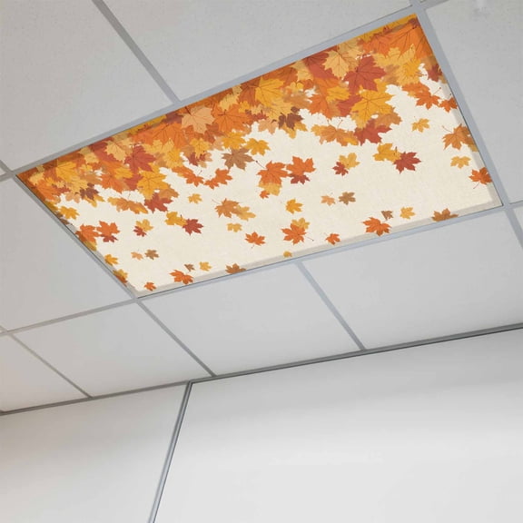 Thanksgiving Fluorescent Light Covers, Retro Orange Fall Maple Leaves Autumn Magnetic Light Covers for Ceiling Lights, Fluorescent Ceiling Shade Filters for Classroom Bedroom Office 4x2Ft x 1PCS
