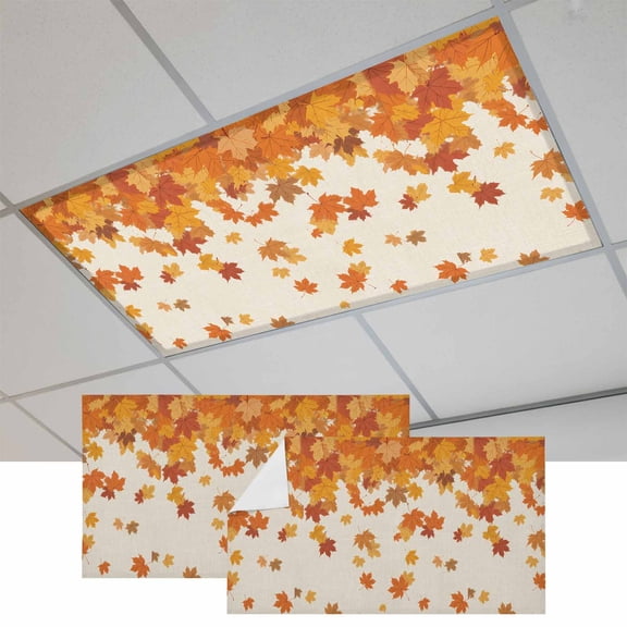 Thanksgiving Fluorescent Light Covers, Retro Orange Fall Maple Leaves Autumn Magnetic Light Covers for Ceiling Lights, Fluorescent Ceiling Shade Filters for Classroom Bedroom Office 4x2Ft x 2PCS