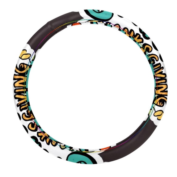Thanksgiving Font 14.5 Inch Printing PVC Leather Car Wheel Cover Auto Accessories Steering Wheel Cover