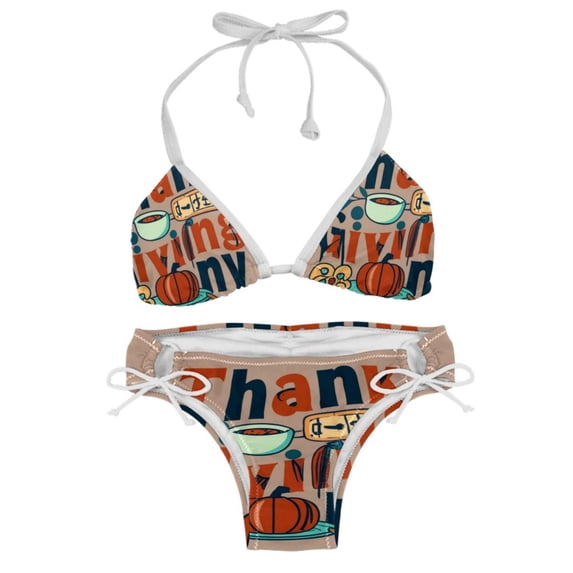 Thanksgiving Font Adjustable Strap Bikini Set with Detachable Sponge, Two-Pack - Ideal for All Swim Suit Scenes
