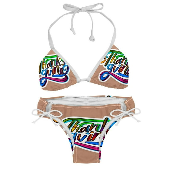 Thanksgiving Font Adjustable Strap Bikini Set with Detachable Sponge, Two-Pack - Ideal for Beach and Pool Parties