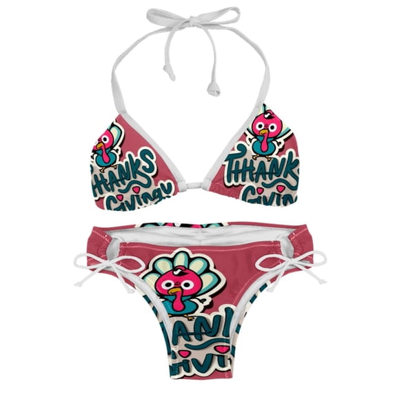 Thanksgiving Font Adjustable Strap Detachable Sponge Bikini Set - Two-Pack, for Beach and Pool Parties