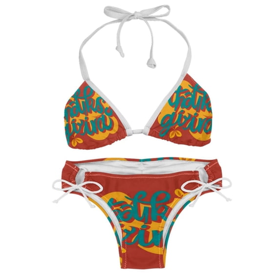 Thanksgiving Font Detachable Sponge Adjustable Strap Bikini Set Swimsuit, Two-Pack - Beach and Pool Ready