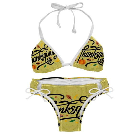 Thanksgiving Font Detachable Sponge Adjustable Strap Bikini Set Swimsuit Two-Pack Swimming Suits - Beach Vacation Swimwear