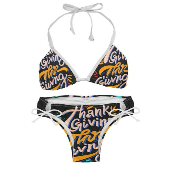 Thanksgiving Font Detachable Sponge Adjustable Strap Bikini Set Two-Pack, Great for All Scenes, One-Piece Swimsuits, Swim Suits