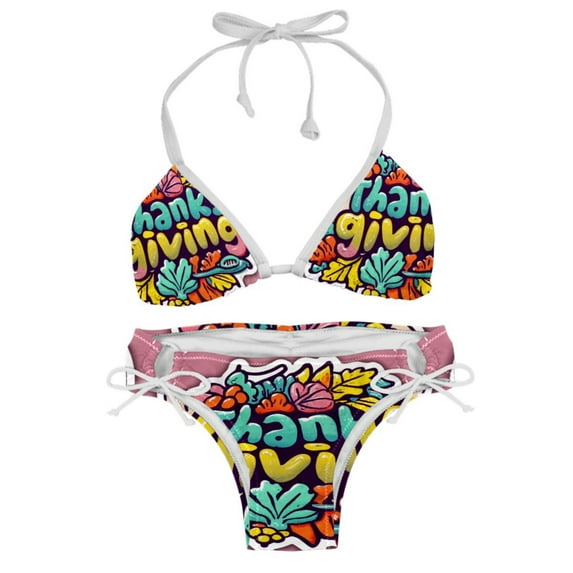 Thanksgiving Font Detachable Sponge Adjustable Strap Bikini Set Two-Pack Swim Suit Swimsuits Bikini